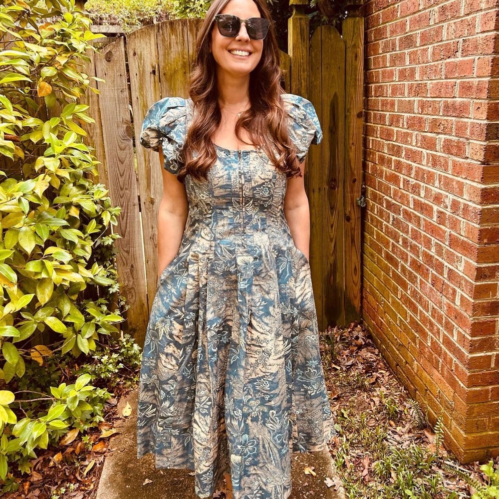 Ulla Johnson Blue and Cream Floral Midi Dress - Picture 2 of 2